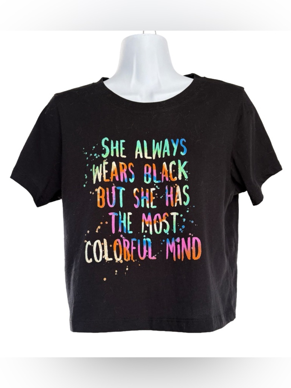 Black Matter Black Cropped Tee with Rainbow Text Graphic